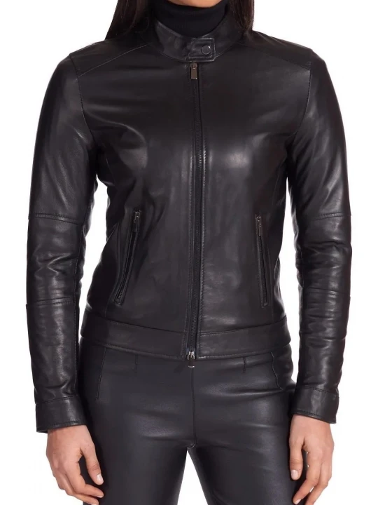 High Collar Black Leather Jacket