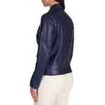 High Collar Blue Leather Jacket