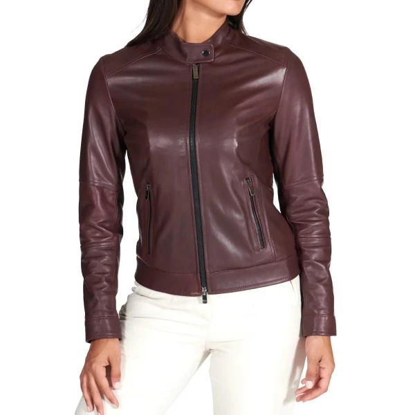 High Collar Brown Leather Jacket