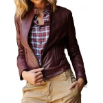 High Collar Brown Leather Jacket
