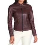 High Collar Brown Leather Jacket