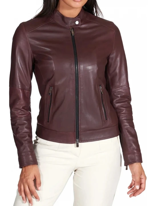 High Collar Brown Leather Jacket