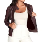 High Collar Brown Leather Jacket