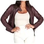 High Collar Brown Leather Jacket