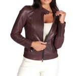 High Collar Brown Leather Jacket