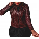High Collar Brown Leather Jacket