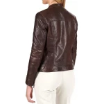 High Collar Dark Brown Leather Jacket