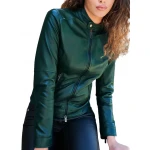 High Collar Dark Green Leather Jacket