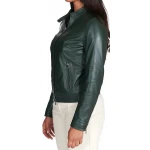 High Collar Dark Green Leather Jacket