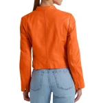High Collar Orange Leather Jacket