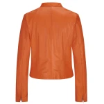 High Collar Orange Leather Jacket