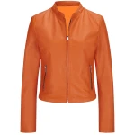 High Collar Orange Leather Jacket