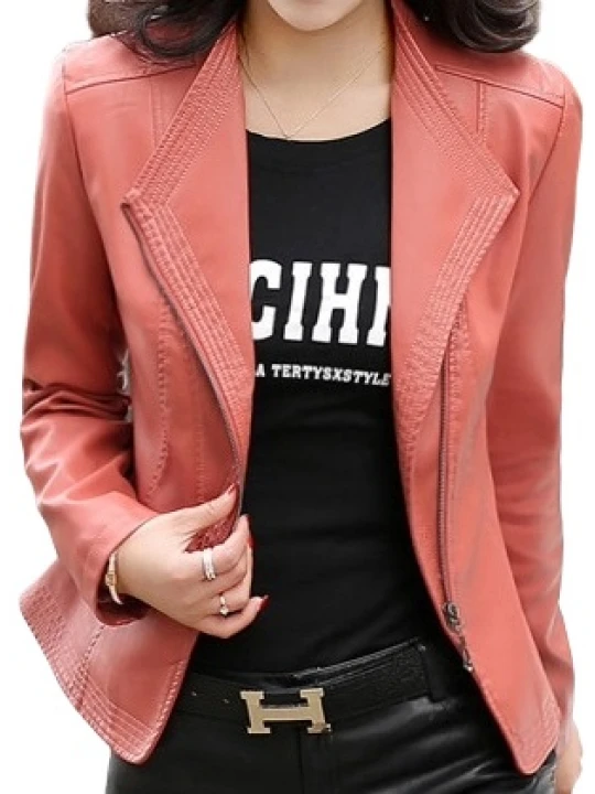 Ladies Elegant Fashion Genuine Goatskin Peach Leather Jacket Coat