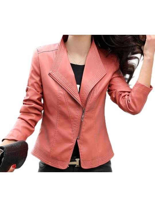 Ladies Elegant Fashion Genuine Goatskin Peach Leather Jacket Coat