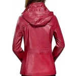 Ladies Hooded Real Sheepskin Red Leather Jacket Coat