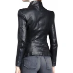 Ladies Sophisticated Design Genuine Sheepskin Navy Blue Leather Jacket