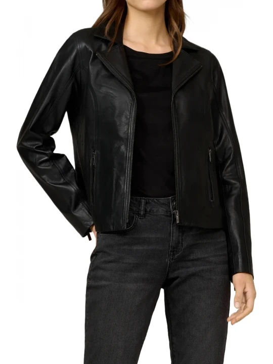 Lapel Collar Black Leather Jacket