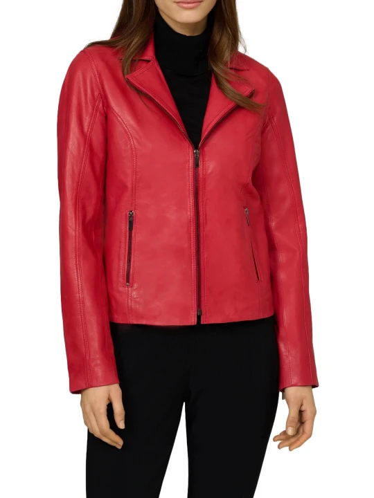Lapel Collar Red Leather Jacket
