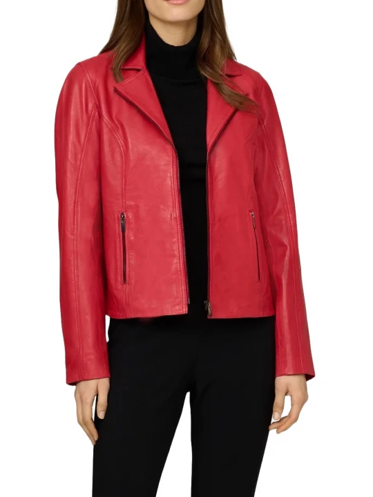 Lapel Collar Red Leather Jacket