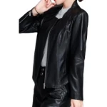 New Trendy Ladies Original Lambskin Black Leather Jacket