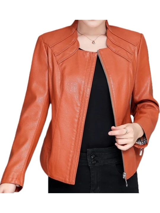 New Trendy Ladies Original Lambskin Brown Leather Jacket