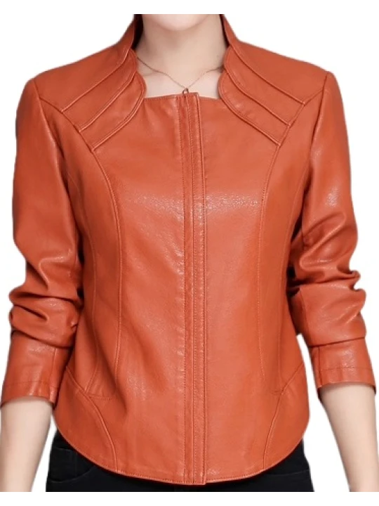 New Trendy Ladies Original Lambskin Brown Leather Jacket