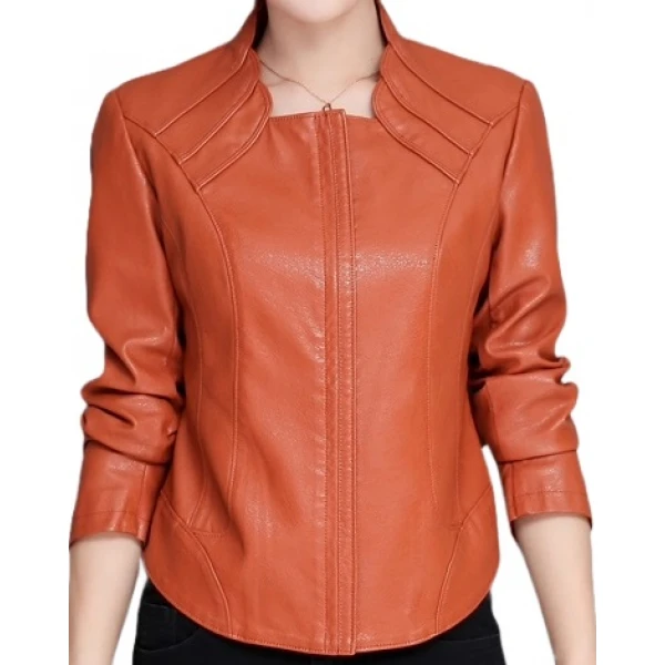 New Trendy Ladies Original Lambskin Brown Leather Jacket