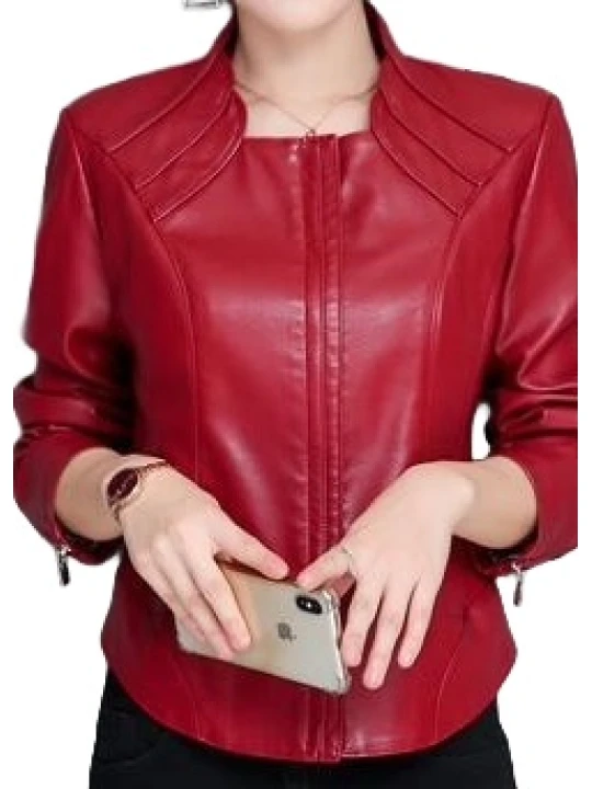 New Trendy Ladies Original Lambskin Red Leather Jacket