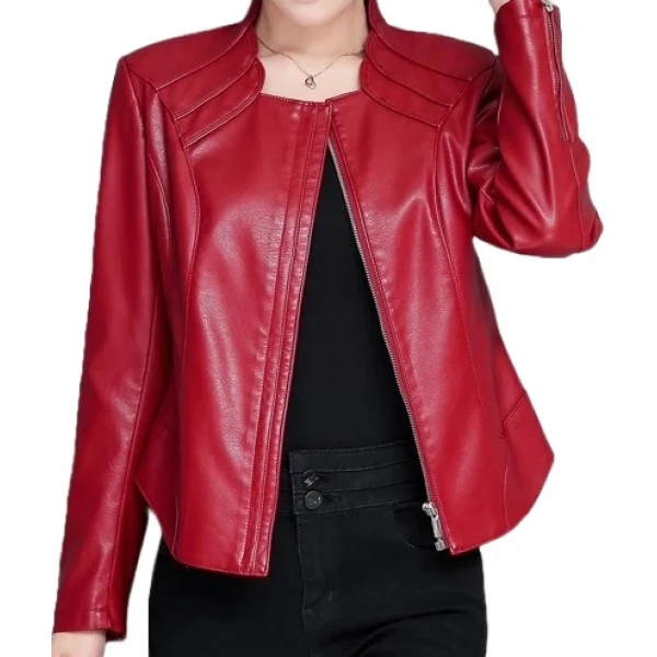 New Trendy Ladies Original Lambskin Red Leather Jacket