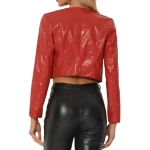 Open Front Cropped Red Leather Jacket