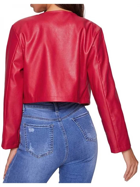 Open Front Red Leather Jacket