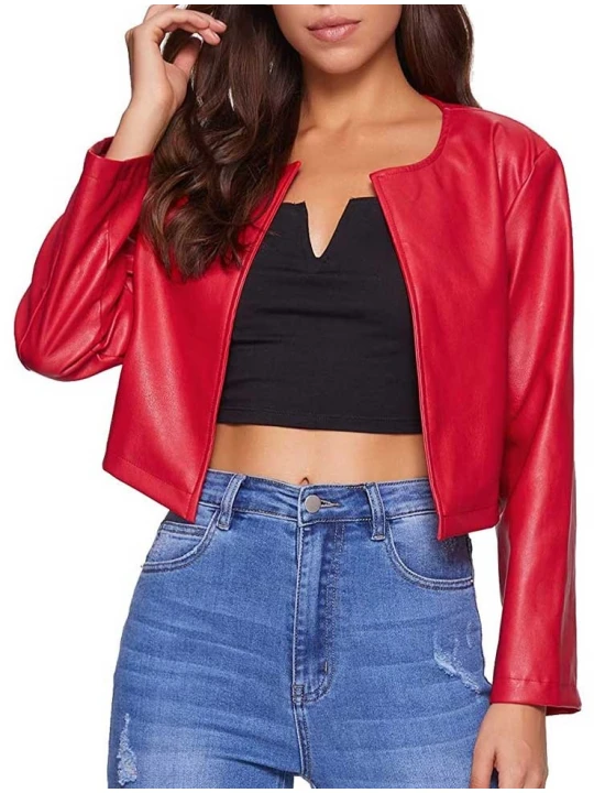 Open Front Red Leather Jacket
