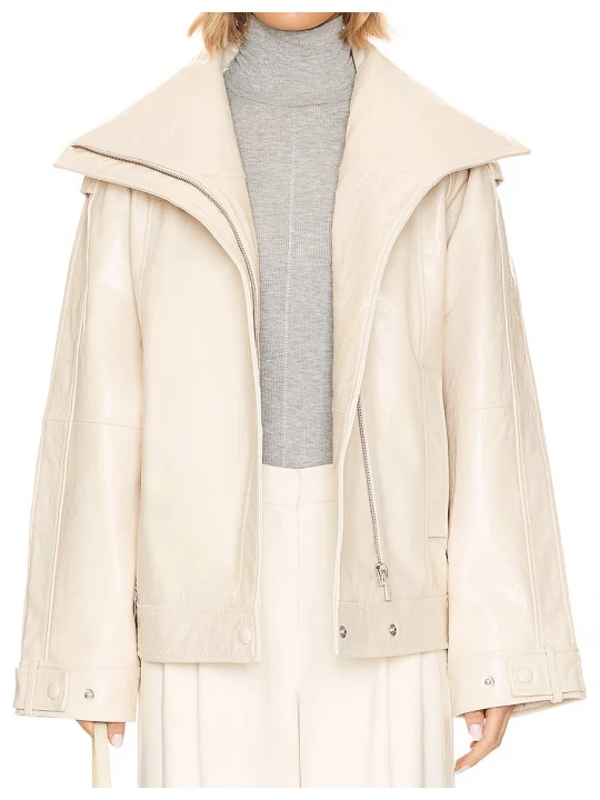Oversized Beige Leather Jacket