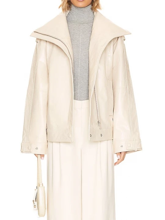 Oversized Beige Leather Jacket
