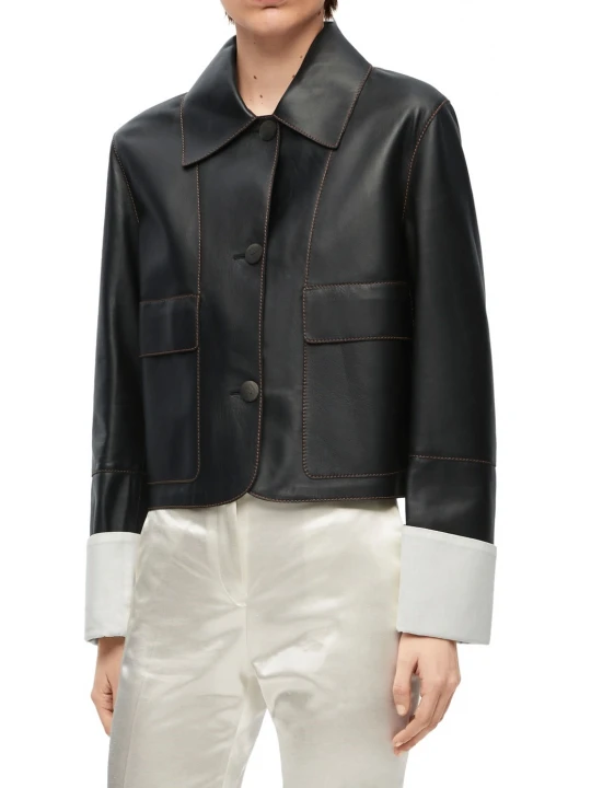 Patch Pockets Black Leather Jacket