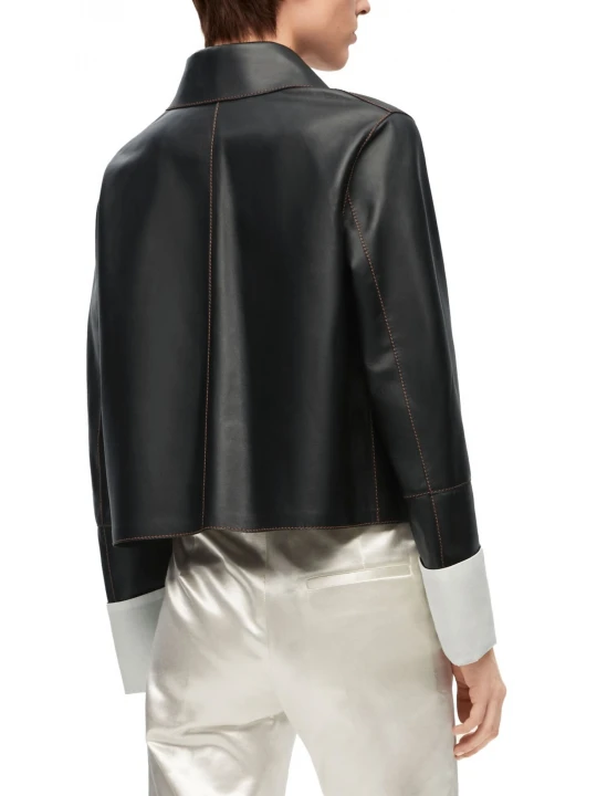 Patch Pockets Black Leather Jacket