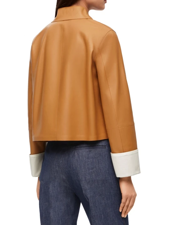 Patch Pockets Cognac Leather Jacket
