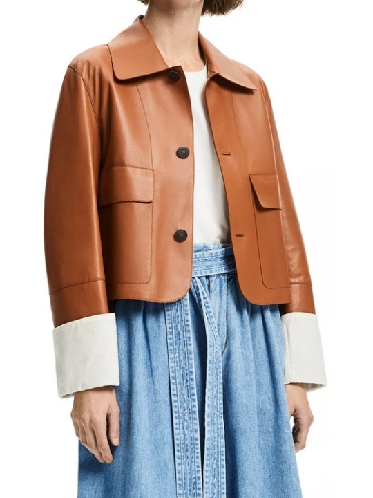 Patch Pockets Tan Leather Jacket
