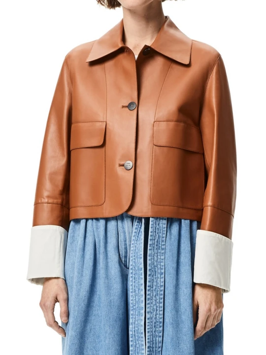 Patch Pockets Tan Leather Jacket