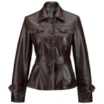 Peplum Waist Womens Real Sheepskin Brown Leather Coat Jacket