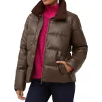Puffer Brown Leather Jacket