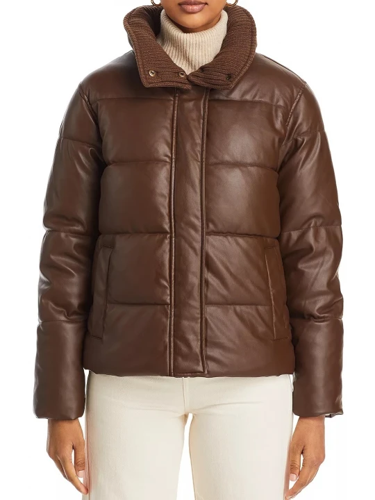 Puffer Brown Leather Jacket