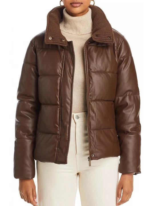 Puffer Brown Leather Jacket
