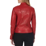 Red leather jacket with a high collar