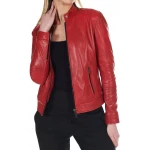 Red leather jacket with a high collar