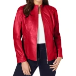 Red Leather Jacket With Zip Front