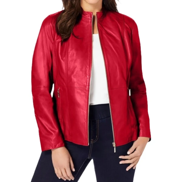 Red Leather Jacket With Zip Front