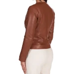 Round Neck Brown Leather Jacket