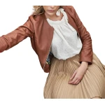 Round Neck Brown Leather Jacket