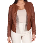 Round Neck Brown Leather Jacket